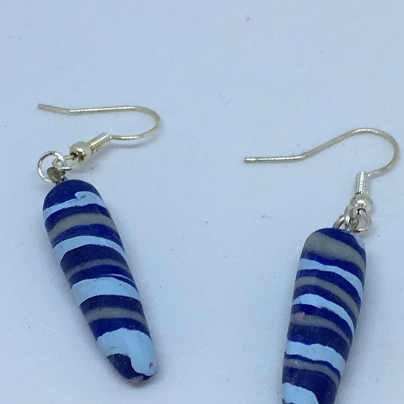 Unique Handmade Polymer Clay Blue Cone Earrings - Picture 7 of 8